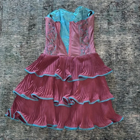 Betsey Johnson Purple & Blue Dress with Ruffle Details, Lace Overlay & Sequins - Picture 4 of 7